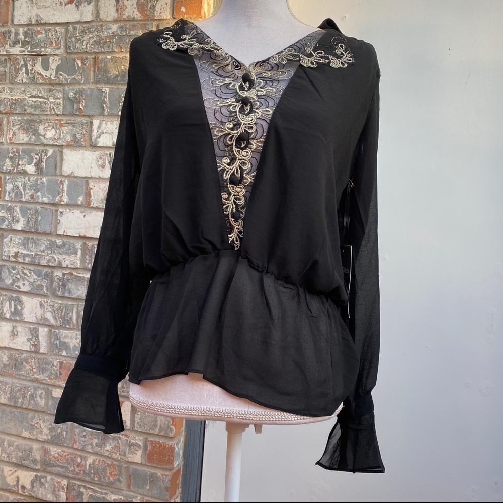 NWT Love Stitch Black woman's blouse M - Picture 6 of 10